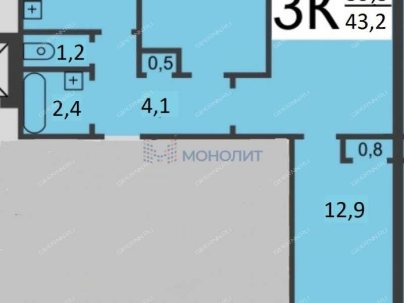 трёхкомнатная квартира на проспекте Бусыгина дом 45А