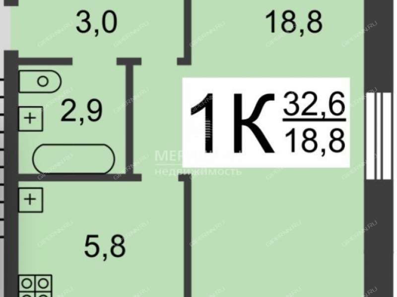 однокомнатная квартира на улице Крылова дом 2
