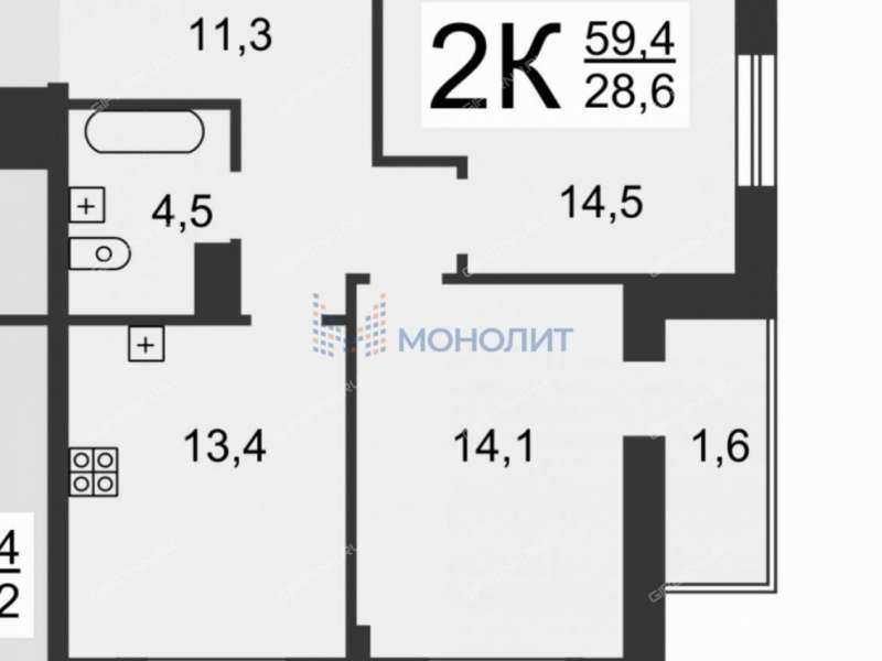 двухкомнатная квартира на улице Академика Сахарова дом 111