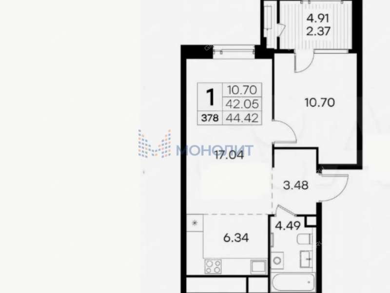 однокомнатная квартира в новостройке на улице Гаршина