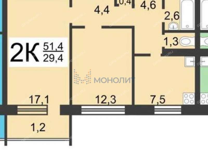 двухкомнатная квартира на проспекте Циолковского дом 102А город Дзержинск