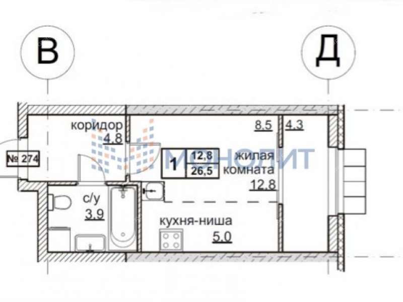 квартира-студия в новостройке на Академика Королева Б.А. бульвар, 227а