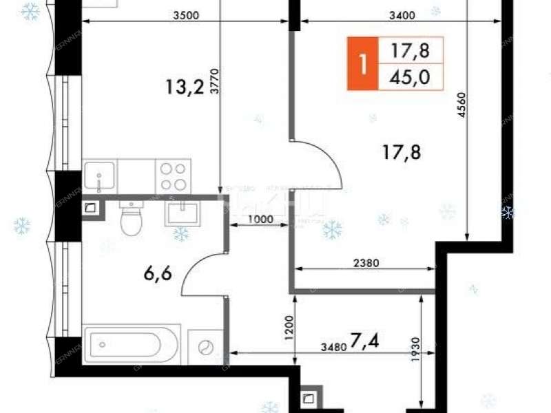 однокомнатная квартира в новостройке на Черниговской улице