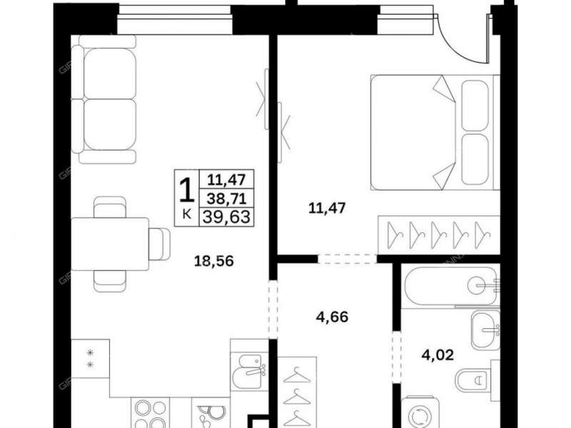 однокомнатная квартира в границах улиц Страж Революции, Гвардейцев, 50-летия Победы, Евгения Никонова, 17